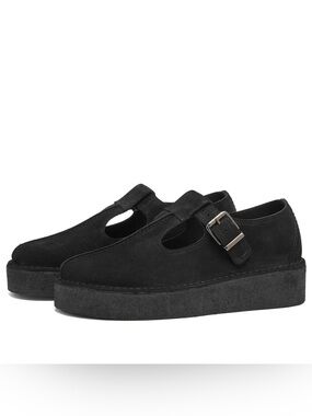 Clarks Originals Women’s Trek Wedge T-Bar Shoes in Black Suede 37 / 6.5